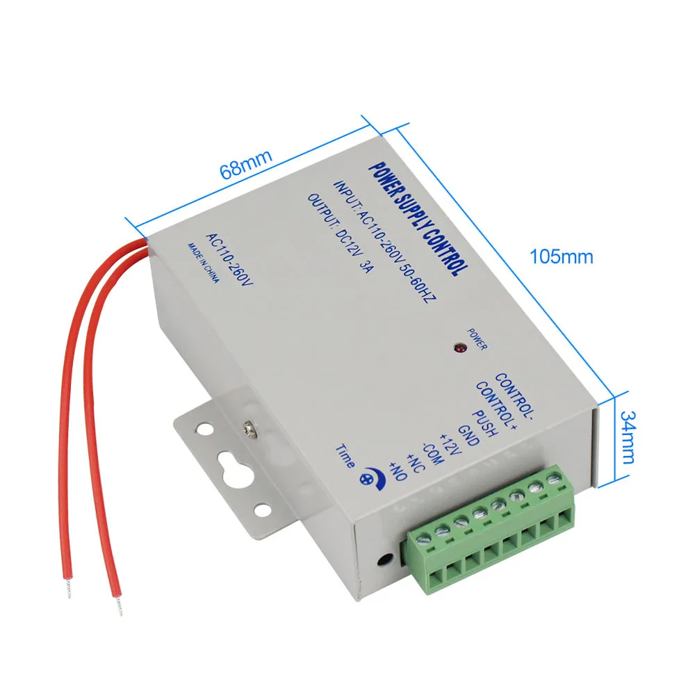 Access Control Power Supply DC12V/3A Output 110-260VAC Input Voltage with Time Delay for Electronic Lock Video Intercom K80