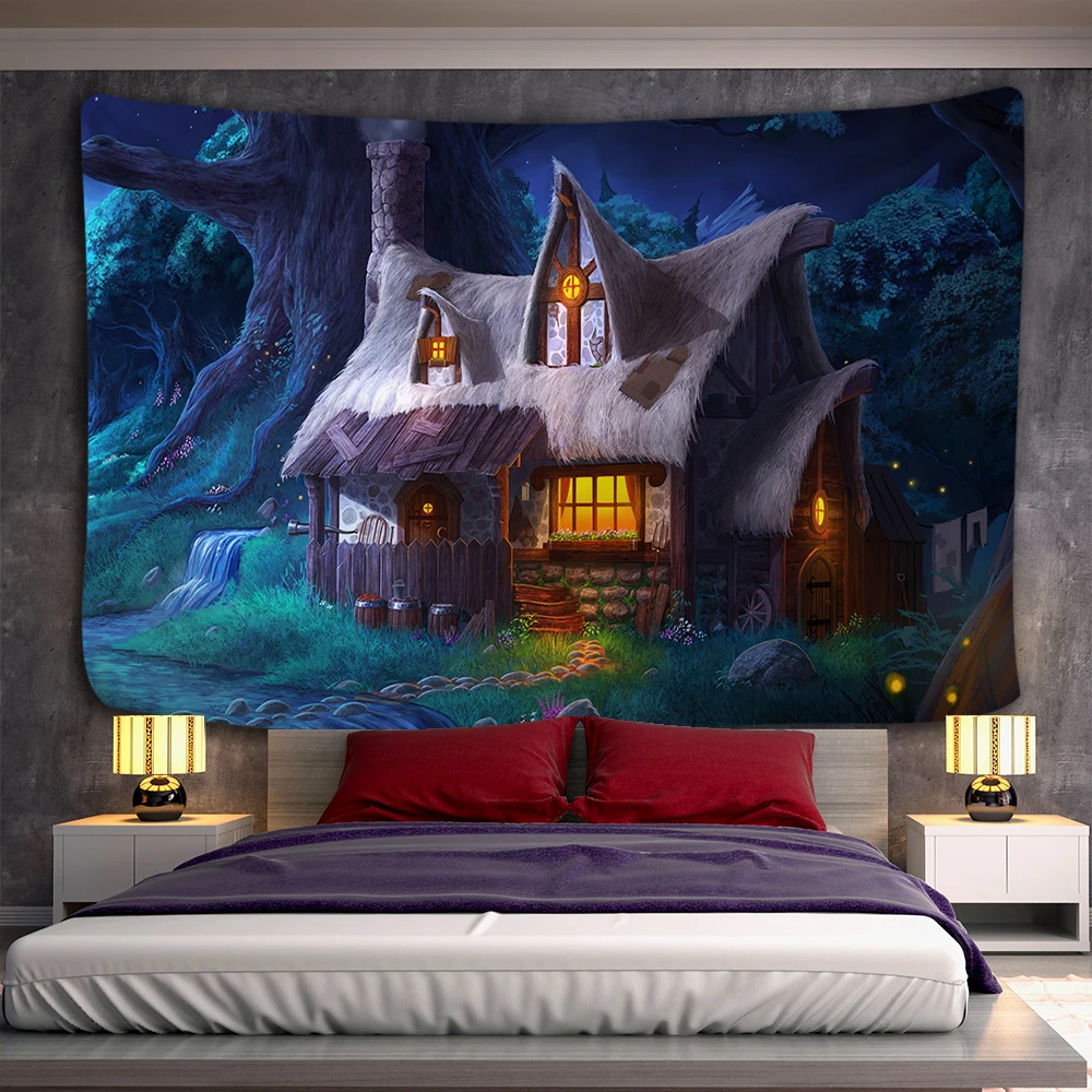 Cabin In The Woods Wall Hanging Bedroom Tapestry Carpet Home Backdrop Halloween Decor Tapestry Wall Sofa Cover Beach Towel