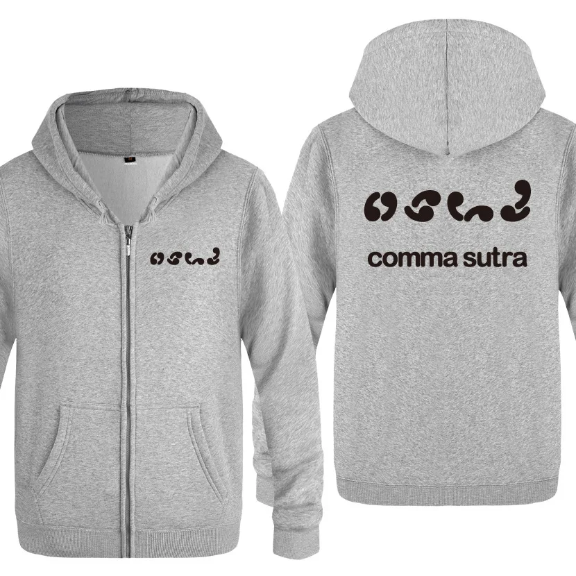 Comma Sutra Funny Sarcastic Saying Hoodies Men  Fleece Long Sleeve Hooded Zipper Jackets Sweatshirt Winter Hip Hop Mens Hoodie