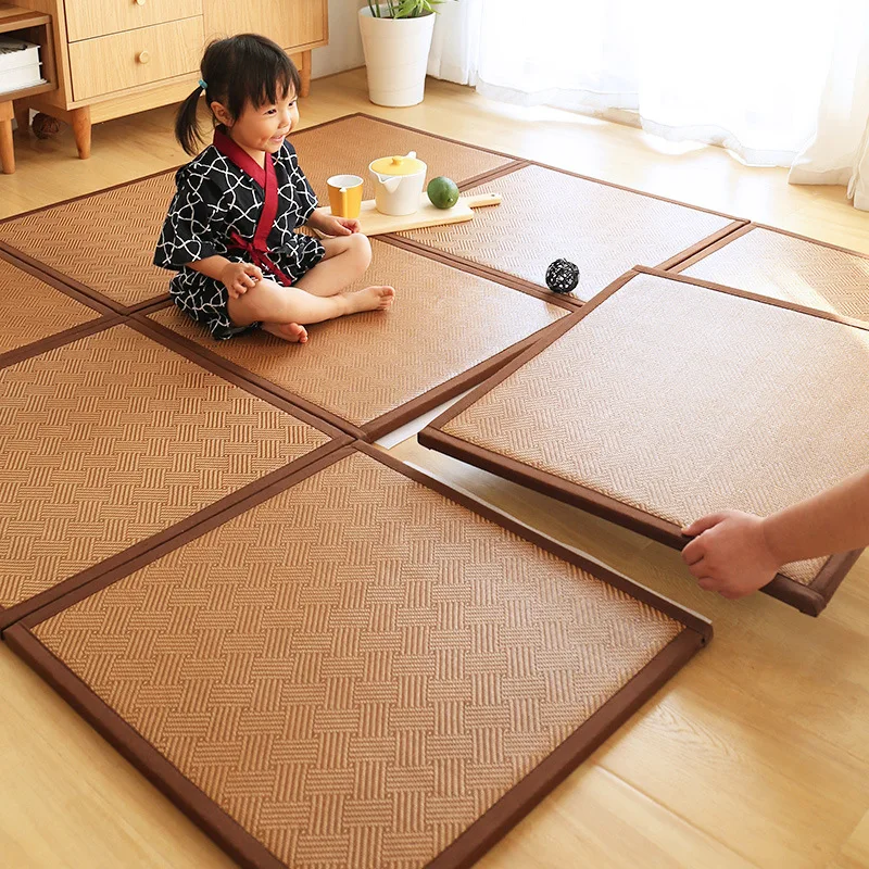 Family summer rattan mat living room bedroom thickened splicing carpet tread rice mattress tatami mat floor mat