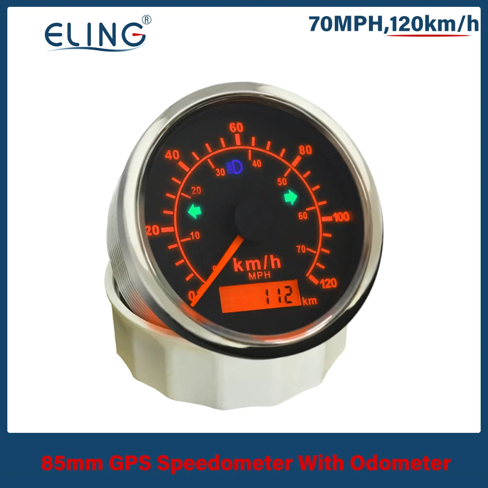 

ELING Universal 85mm 70MPH 120km/h GPS Speedometer Adjustable Odometer With GPS Antenna With Red/Yellow Backlight Waterproof