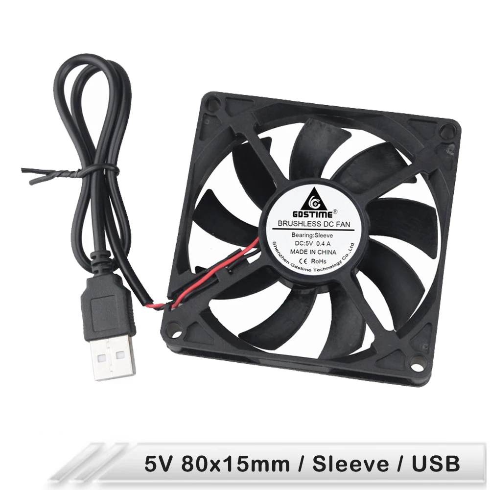 

10PCS Gdstime 8015 Fan DC 5V USB 80X80X15mm Brushless Cooler Fan 80MM 8CM 80*15mm Computer PC CPU Heatsink Cooling Fan