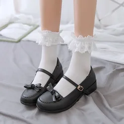 Lolita Style Japanese Kawaii Cute Socks Women Lovely Summer Lace Mesh Short Socks High Quality Solid Color Black White Socks