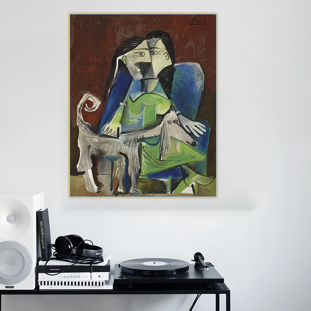 Citon Pablo Picasso《Woman with dog》Canvas Oil Painting Abstract Poster Painting Decorative Picture Wall Decor Home Decoration