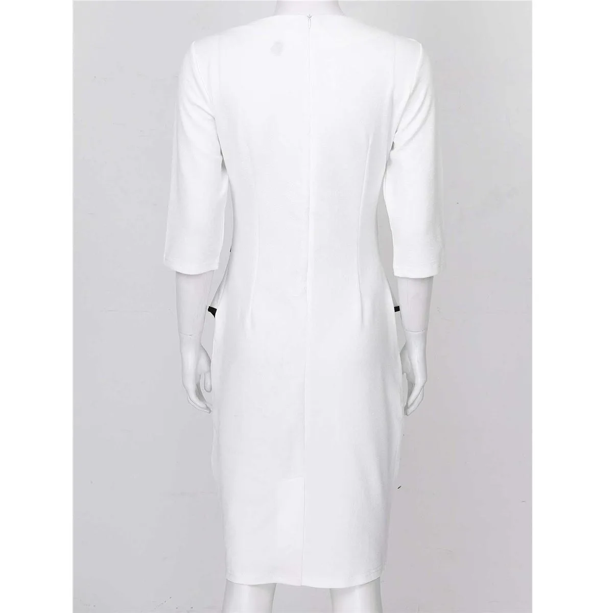 Women's Elegant Bodycon Dresses Knee Length Lapel Collar Office Ladies Pencil Dress Slim Fit Patchwork Peplum Femme Party Dress