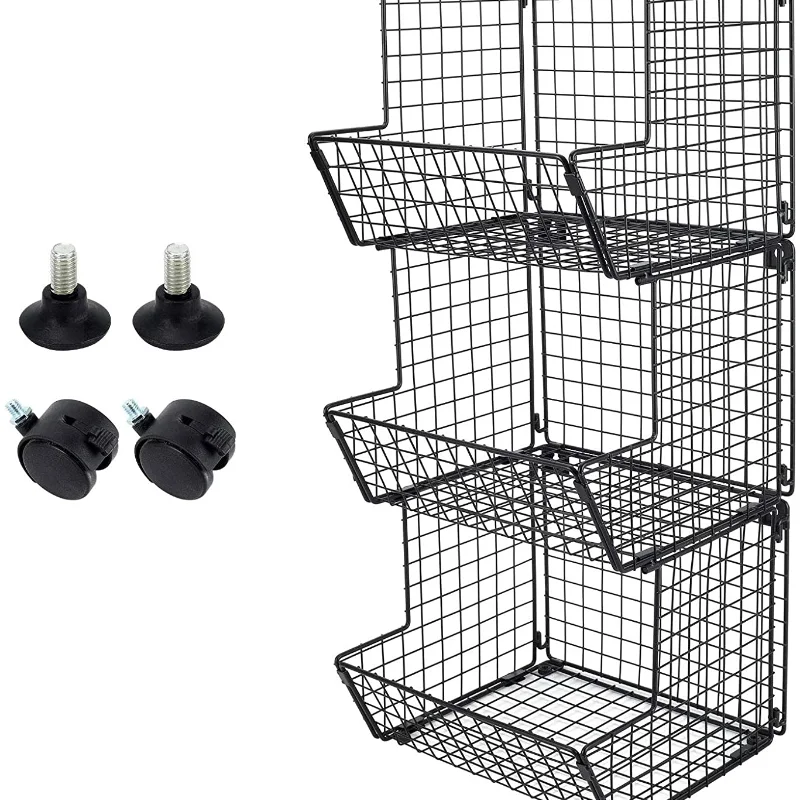 Factory whole sale Wire 3 Tier Fruit Vegetable Basket Wall Hanging Bin Bathroom Towel Rack Kitchen Storage Organizer with Wheels