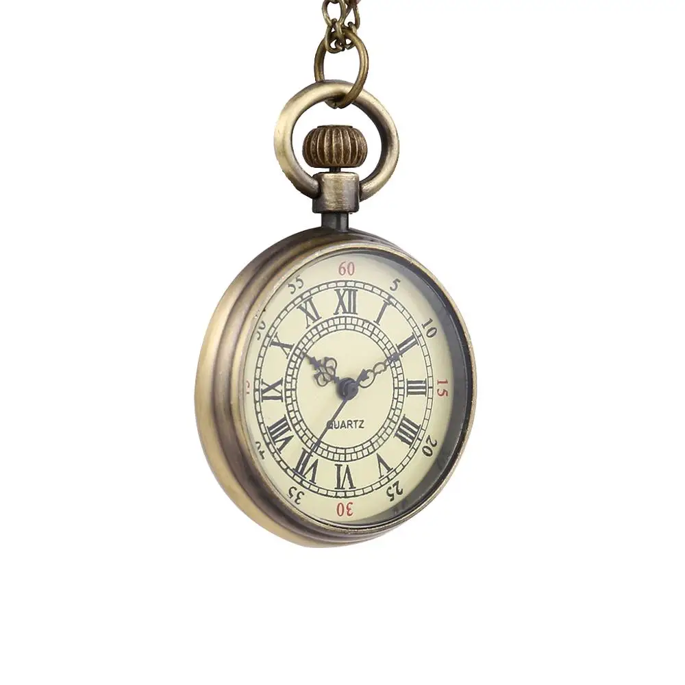 6014Retro klassische design doppel digitale alte Roman taschenuhr bronze anhänger kinder geschenk gürtel kette