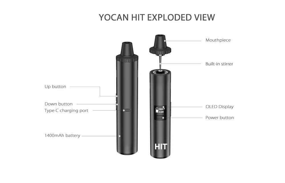 Oryginalny zestaw Yocan Hit parownik do suchych ziół E Cigs Type-C OED 1400mAh ceramiczny komora grzewcza Herbva Xmax łopatka waporyzator ziołowa