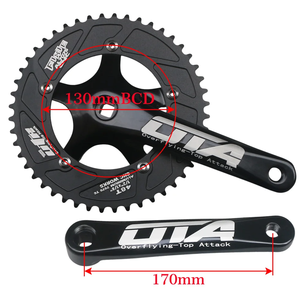 48T Road Bike Crankset 130mm 130 BCD Single Speed Fixed Gear Bicycle Crank Set Aluminum Alloy Biciclet Bike Chainwheel Chainring