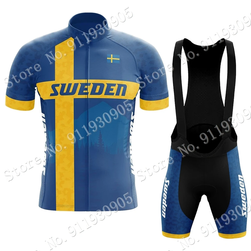 National Team Sweden 2024 Cycling Jersey Set Summer Bicycle Clothing Men Road Bike Shirts Suit Bicycle Bib Shorts MTB Ropa