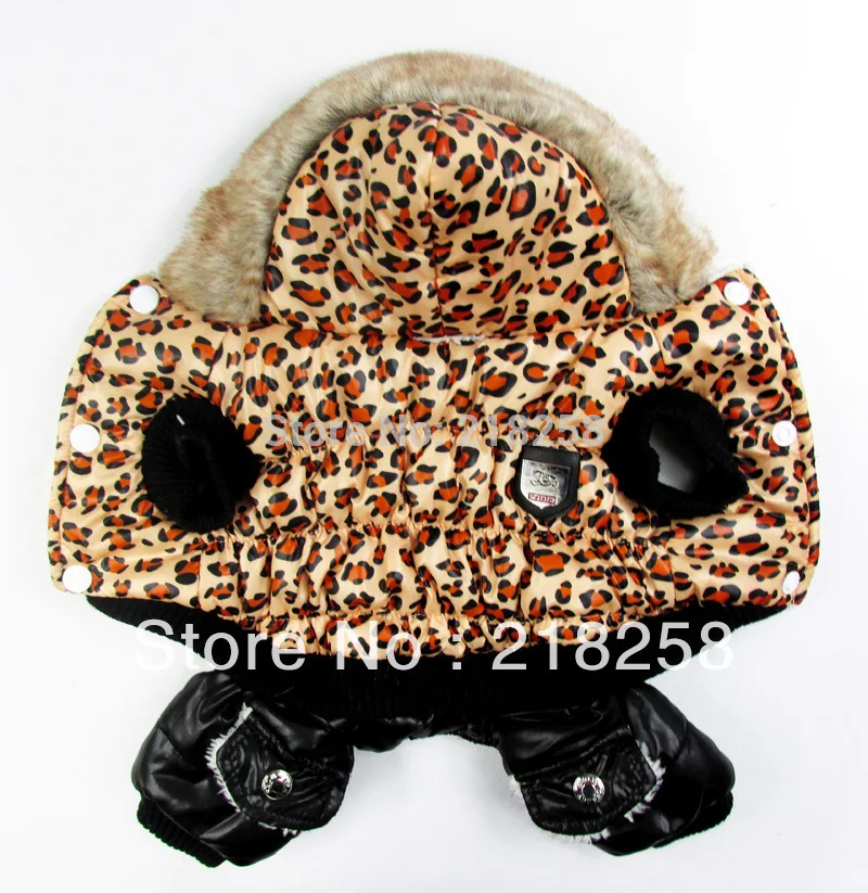 Leopard Pattern Thick Warm Pet Dog Winter Coat, Hoodies, Jumpsuit, Clothing for Small Puppy