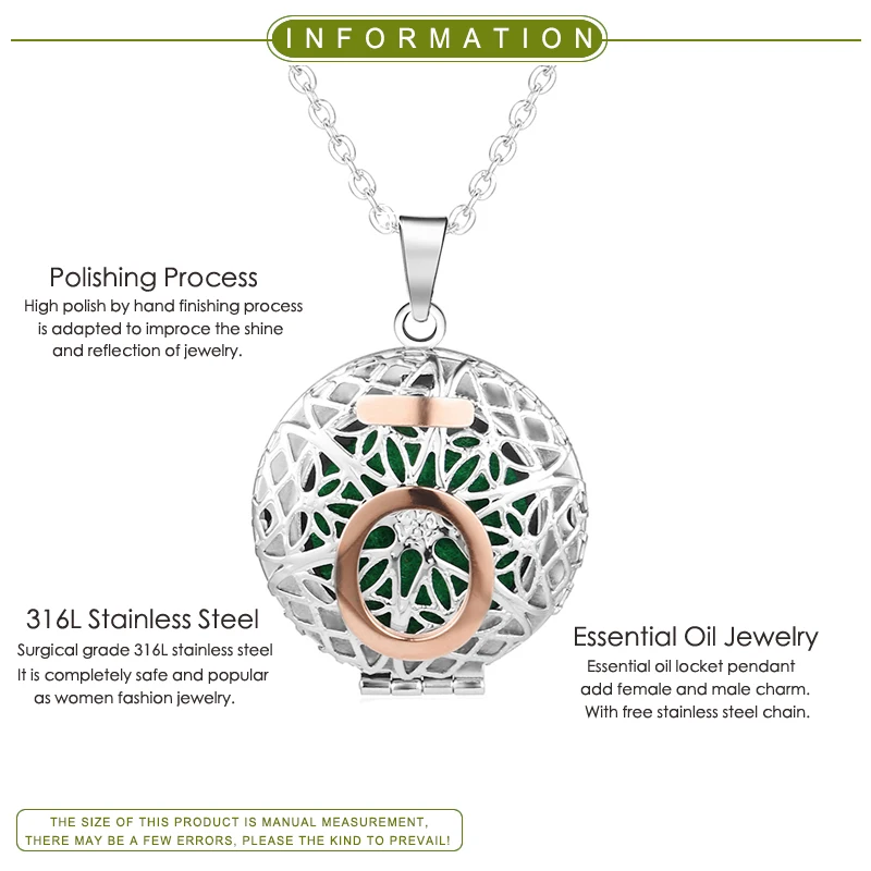 YL Essential Oil Diffuser Locket Necklace 316L Stainless Steel Aromatherapy Pendant With Free Chains And Pads