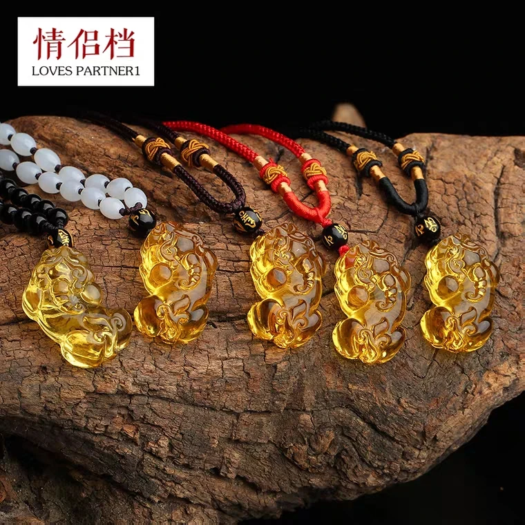 Natural Yellow Citrine Quartz Pendant Crystal Women Men Pi Xiu Carved Wealthy 38x20x15mm Jewelry Necklace AAAAAA