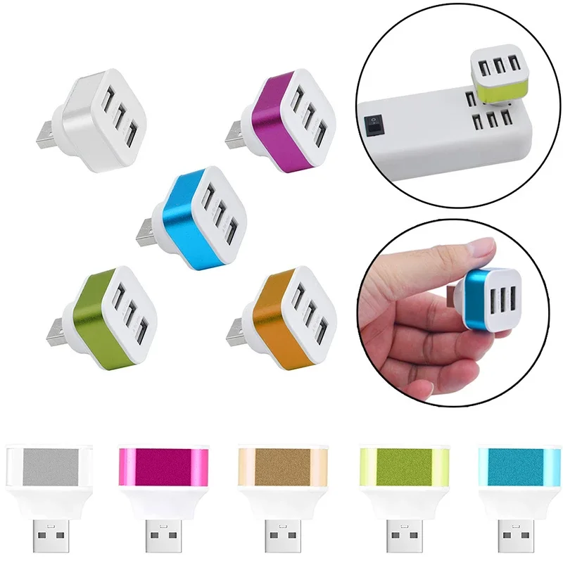 USB2.0 HUB عالية السرعة 3 منافذ المحمولة سبائك الألومنيوم ABS الهاتف الفاصل محولات تدوير التوصيل المحمولة لون عشوائي الساخن