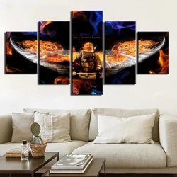 Unframed 5 Panel Fireman Firefighter No Greater Love Print Pictures Wall Art Home Decor Posters Canvas Paintings for Living Room
