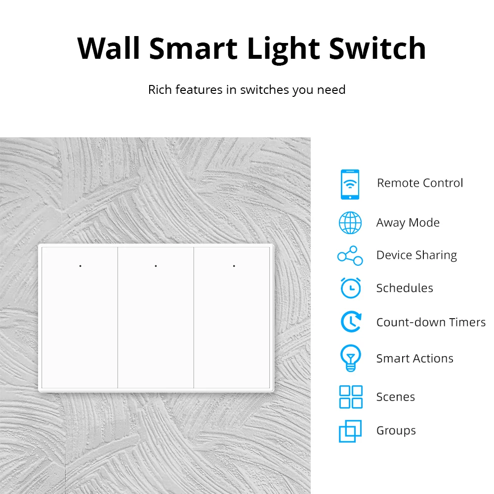 Zemismart Tuya WiFi US Wall Light Switch Neutral Wire Required Smart Life Alexa Google Home Control 1 2 3 Gangs Interruptor