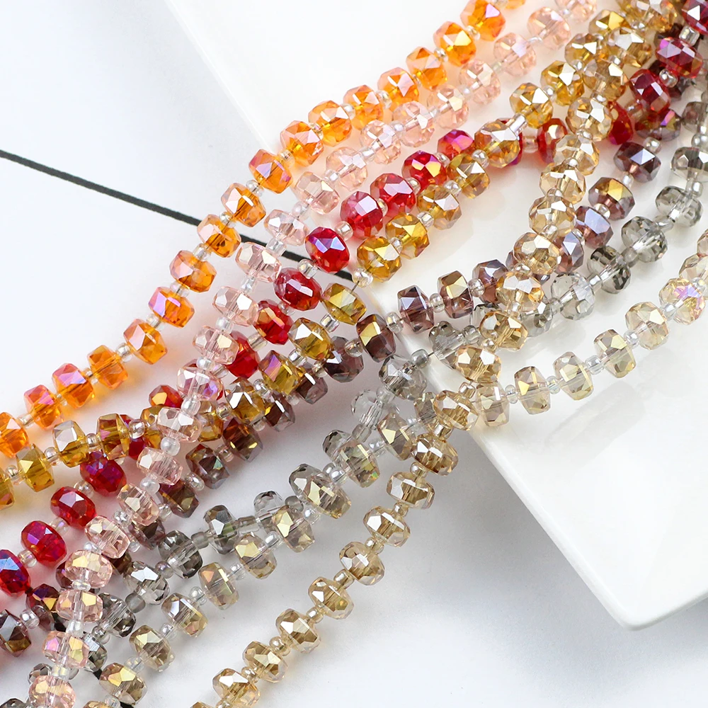YHBZRET Wheel shape Austrian crystal beads 4x6mm 50pcs Flat round Loose Spacer Glass Bead for Jewelry making Bracelet Women DIY