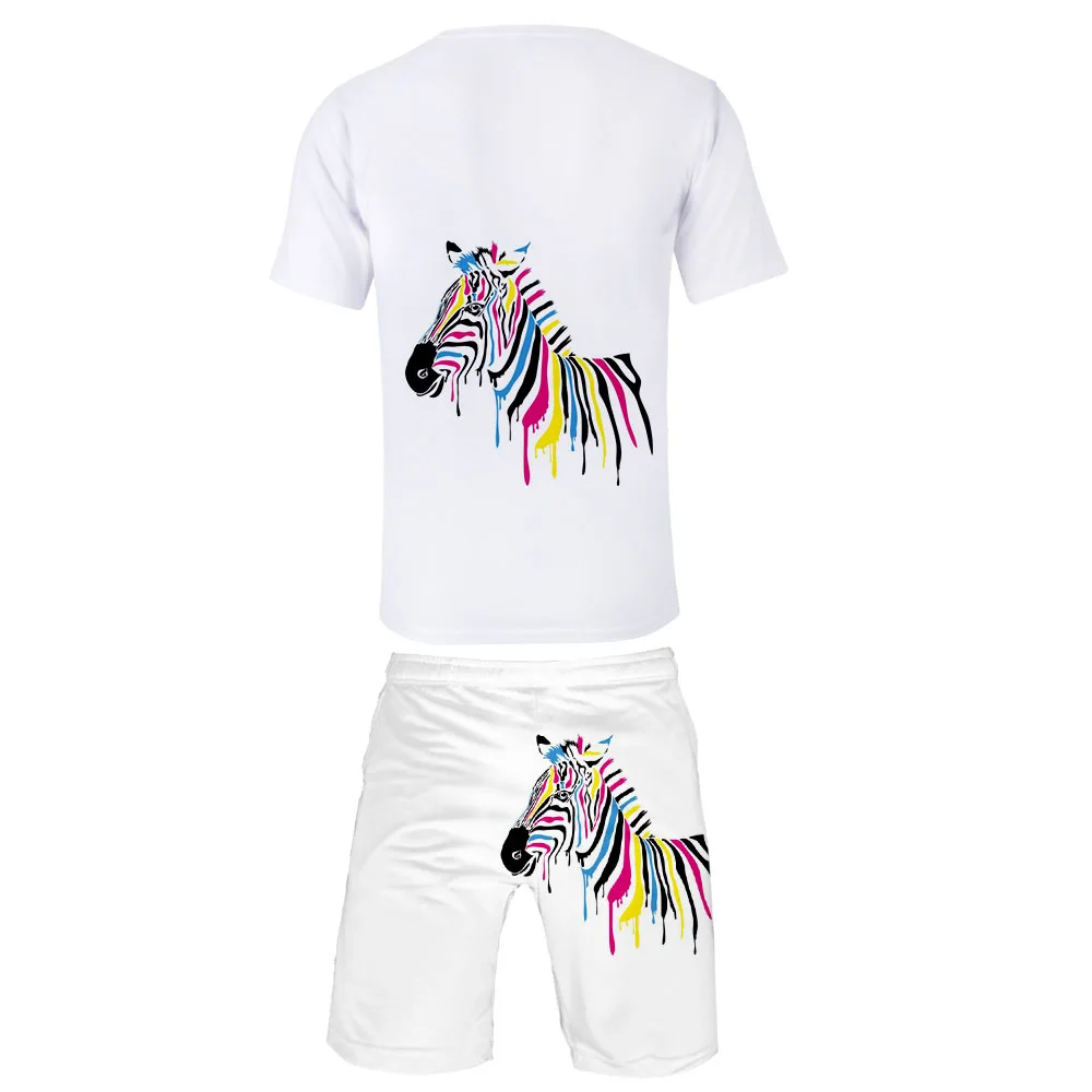 Suitable 3D Animal Zebra Kids Two-piece Sets Casual Boys Girls Summer T shirt+shorts Popular Men's/Boy's White Hip Hop Suits