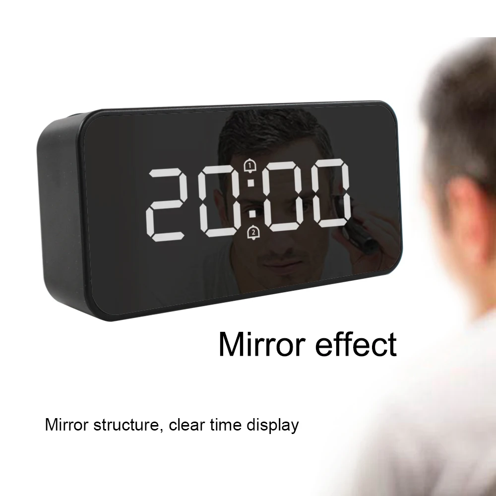 FanJu Digital Alarm Clock Mirror Electronic Table Watches Home Living Room Decoration Modern Design Automatic Backlight Clocks