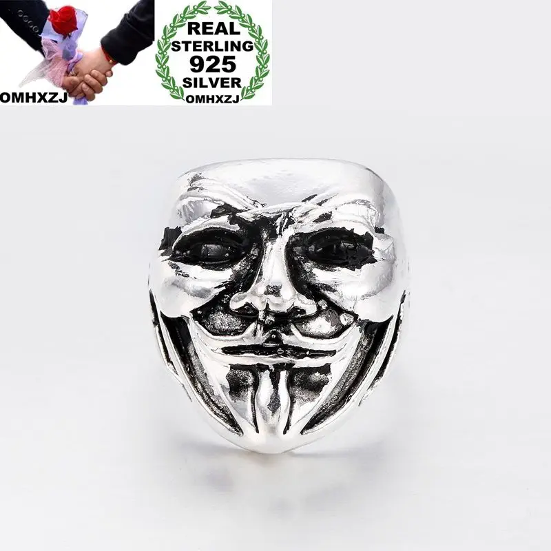 OMHXZJ Wholesale European Fashion Woman Man Party Wedding Gift Silver Black Clown 925 Sterling Silver Ring RR203