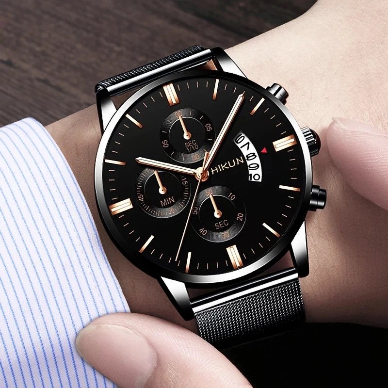 reloj hombre Luxury Mens Watches Stainless Steel Mesh Belt Casual Watch Men Calendar Date Quartz Wrist Watch relogio masculino