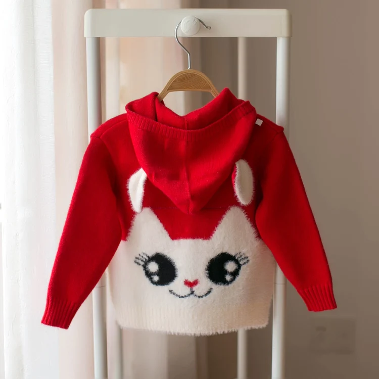 Girls Cartoon Rabbit Knitted Sweater Spring Fall Baby Infant Kid Cute Stereographic Pattern Hooded Knitwear Children Clothes P78