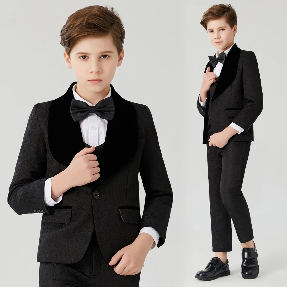 

New Spring Infant Boys Suits Blazers Suits Clothes Vest Shirt Pants Wedding Formal Party Baby Kids Boy Black collar suits