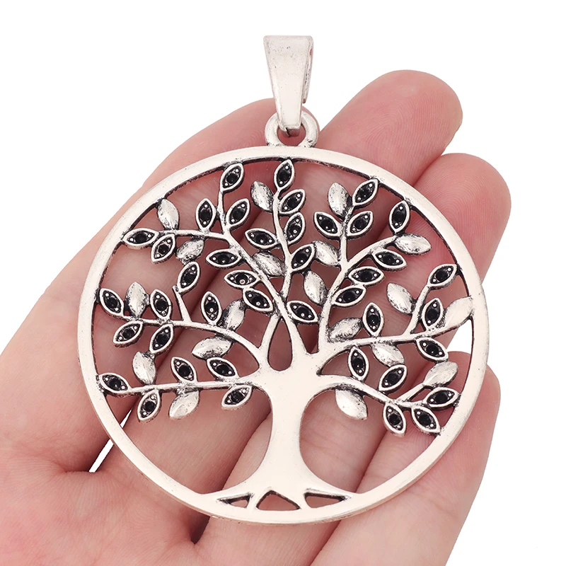 3 x Tibetan Silver Large Hollow Open Round Tree Charms Pendants For Necklaces Jewelry Making Findings 75x59mm