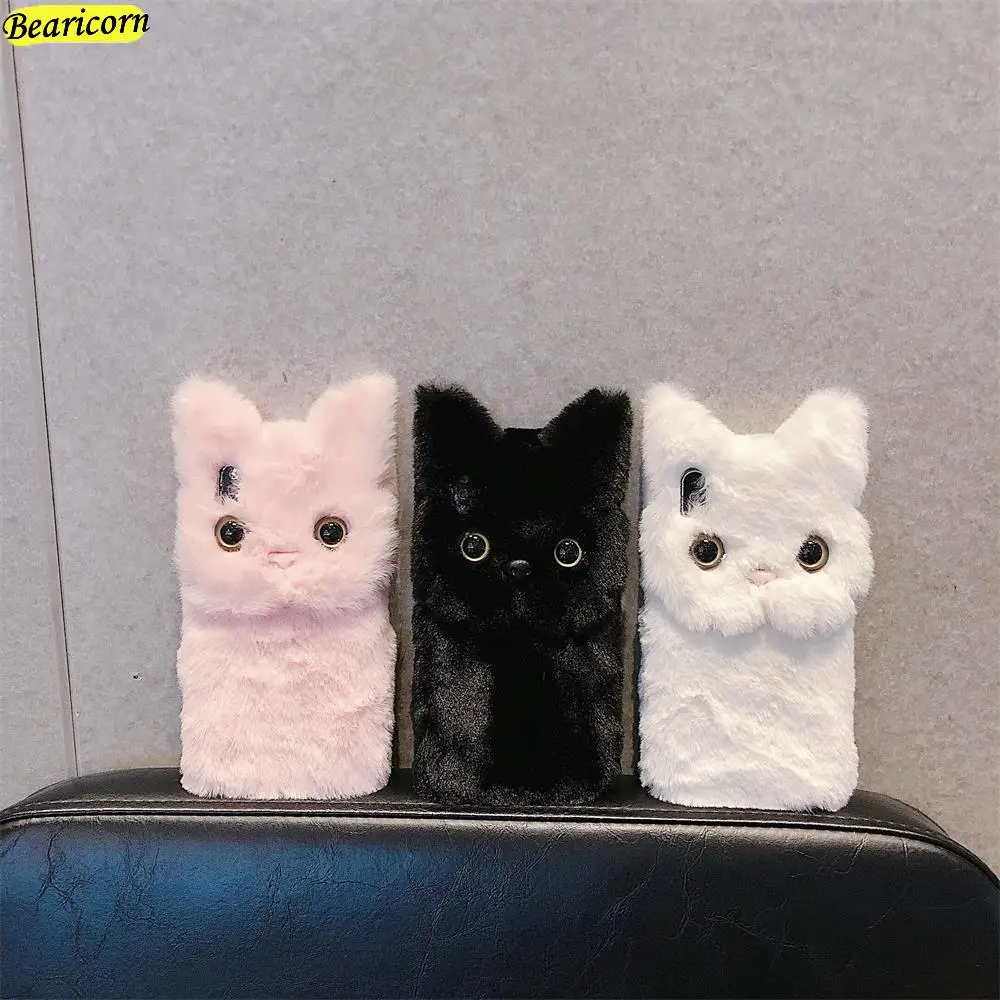 Soft Plush Phone Case For iPhone 11 12 Pro XR X Xs Max 7 8 6 6s Plus 5 5S SE 13 mini 3D Simulation Cat Furry Warm Fur Hair Cover