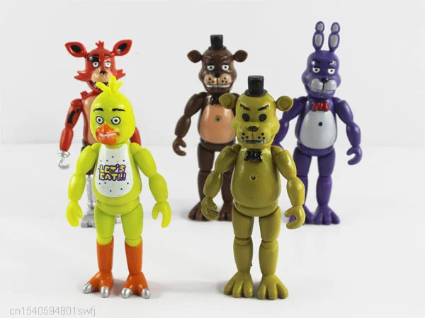 Hot Sales 5 Stks/partij Vijf Nachten Op Freddy 'S Met Verlichting Pvc Fnaf Actiefiguren Speelgoed Foxy Freddy Fazbear Beer pop Kinderen Geschenken