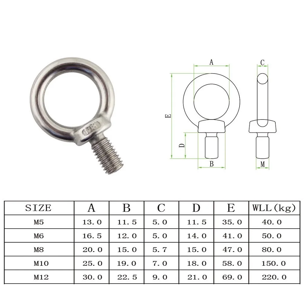 1PCS Stainless Steel Lifting Eye Bolts JIS 1168 Threaded Lifting Eye Bolt Heavy Duty Rigging Hardware