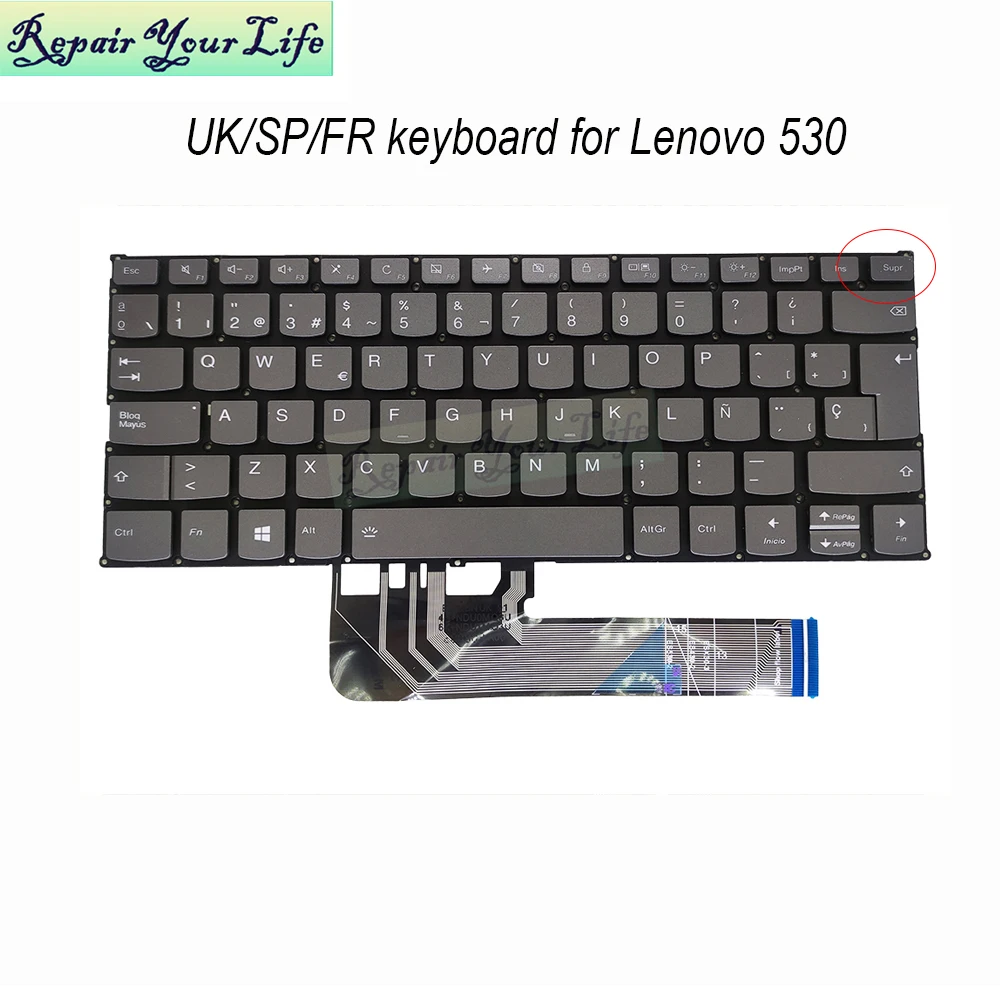 Imagem -01 - Teclado de Retroiluminação para Lenovo Yoga 53014 530-14ikb 530-14arr C640-13iml Flex 6-14arr Sn20n04591 Reino Unido Francês Azerty