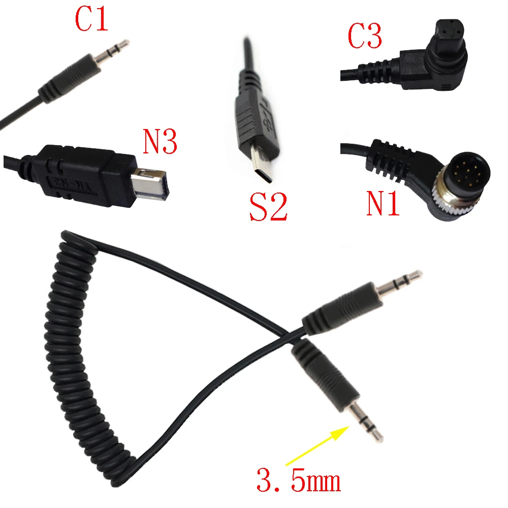 

100pcs/lot 3.5mm Remote Shutter Release Cable Connecting Cord C1 C3 N1 N3 S2 For Canon Nikon Sony Pentax