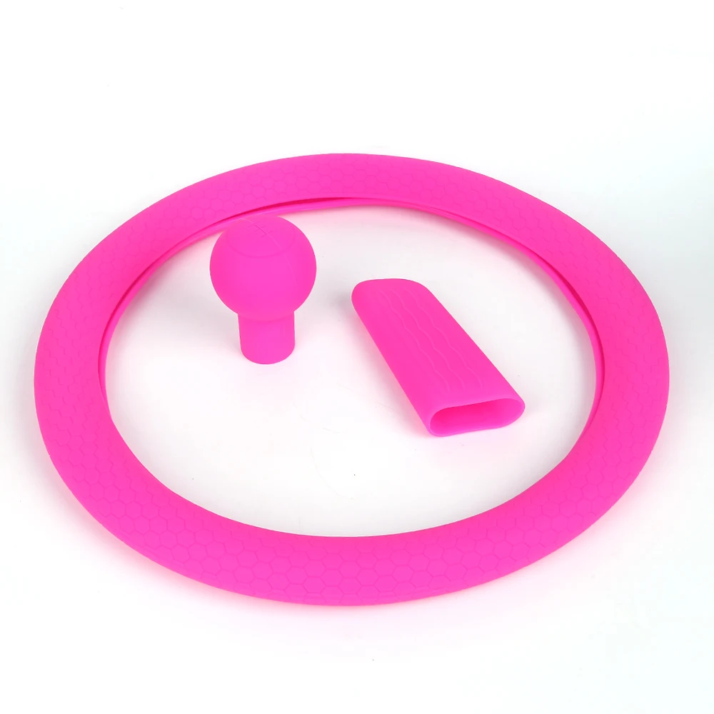 Wholesale Cheap Silicone Car Steering Wheel Cover Pink Protective Handbrake Gear Shift Covers Interior Accessories Car Stlying