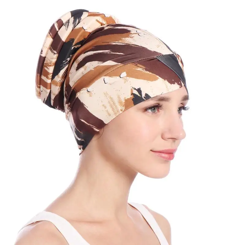 Indian Turban Women Flower Printed Hair Loss Cover Cancer Chemo Cap Muslim Hat Headscarf Beanie Bonnet Headwear Islamic Fashion