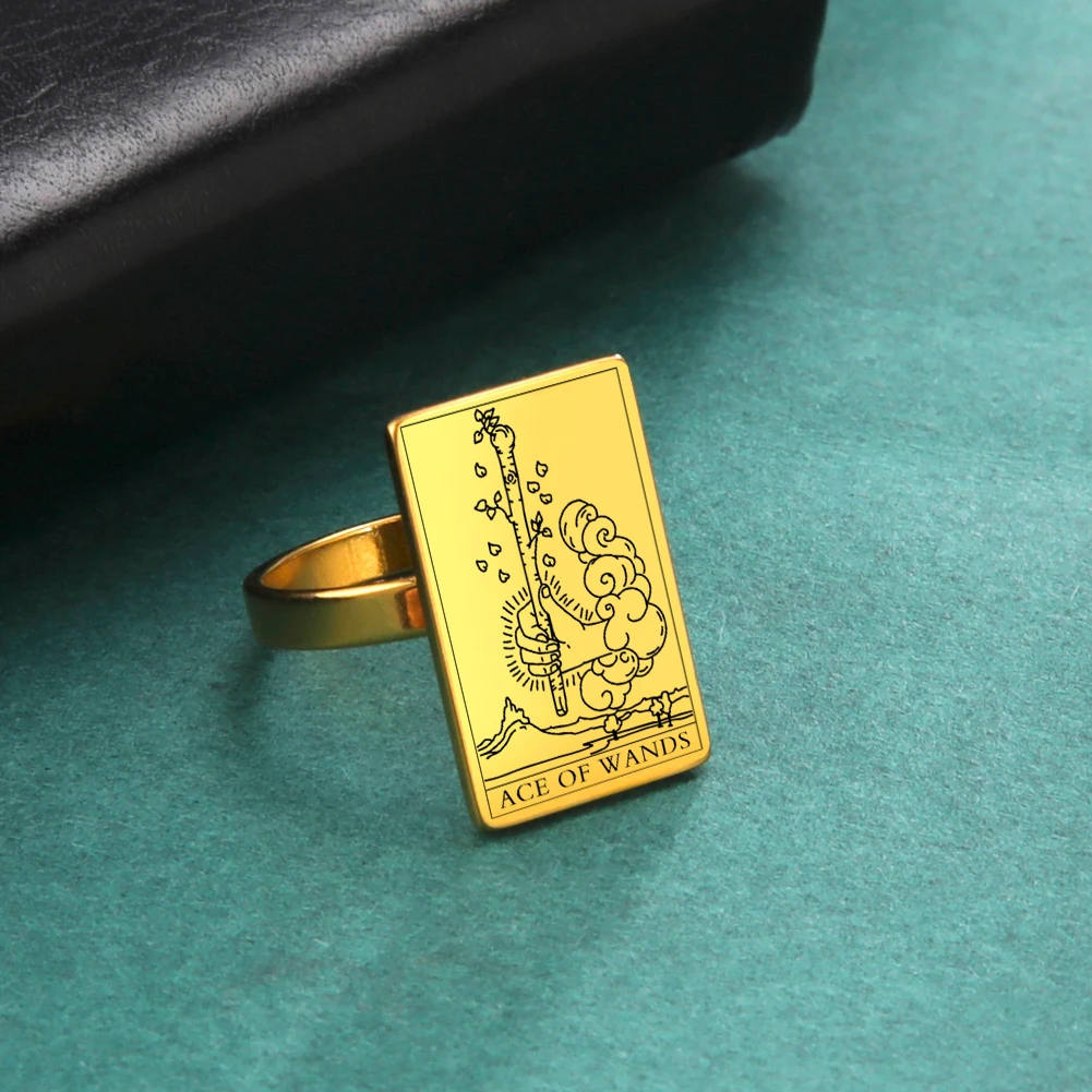 Dawapara Tarot Ring for Women Stainless Steel Vintage The Suit of Wands Minor ArcanaTarot Cards Jewelry Couple Rings