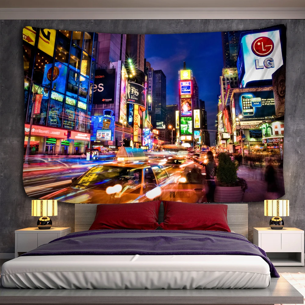 Tokyo Night View Tapestry Bedroom Scenery Wall Hanging Home Bohemian Hippie Background Wall Decoration Sofa Cushion Carpet