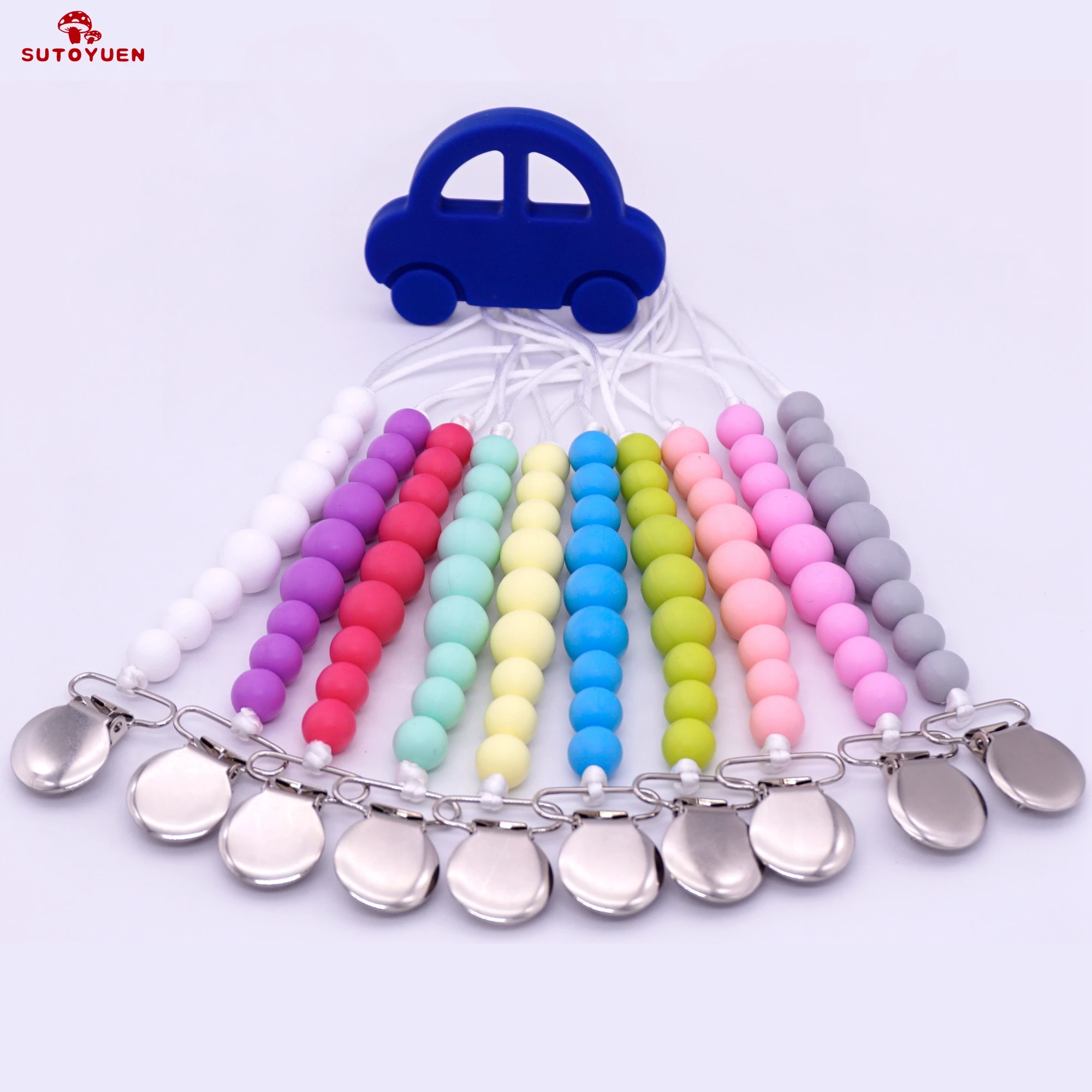 5Pcs Handmade Silicone Pacifier Chains Safe Teething Chain Baby Teether Eco-friendly Pacifier Clips Holder Chain