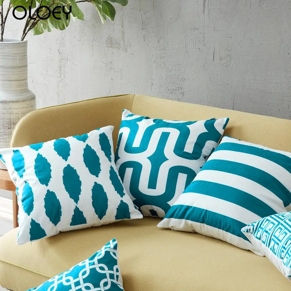 Topfinel Geometric Printed Pillow Cover Teal Decorative pillows Throw Pillows Cases Cushion Cover For Sofa Seat Chair Microfiber