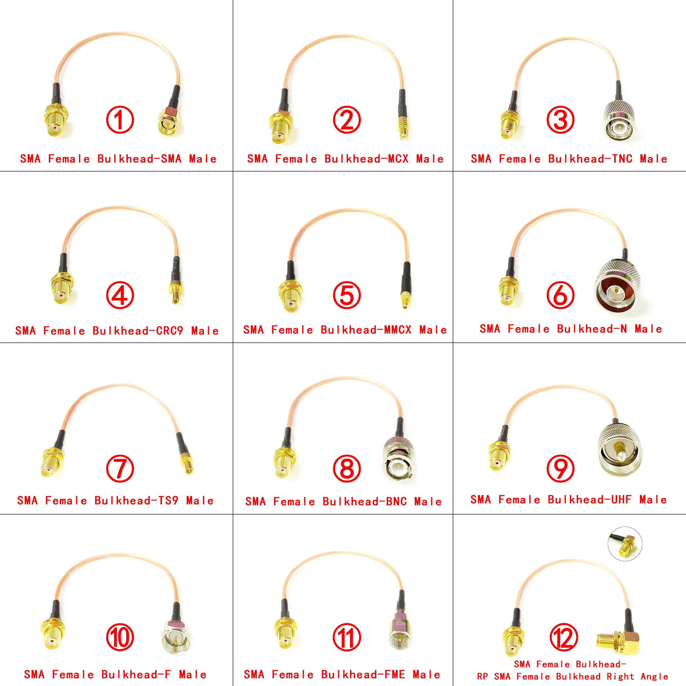 SMA Female Jack Nut To SMA N TNC BNC UHF MCX MMCX TS9 CRC9 Straight Pigtail Cable RG316 For WIFI Wireless 3G 4G Modem NEW
