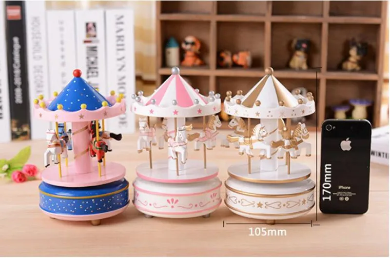 Wooden Carousel Music Box Vintage Merry-Go-Round Horse Music Boxes Baking Cake Decoration Top Christmas Birthday Gifts