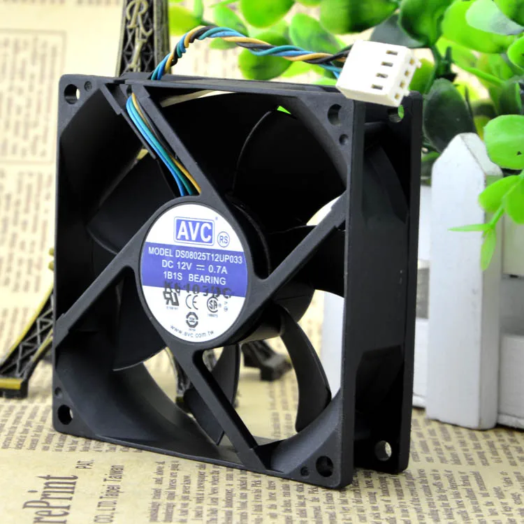 Free Shipping For  DS08025T12UP033 PWM DC 12V 0.70A, 4-wire 4-pin 40mm, 80x80x25mm Server Square cooling fan