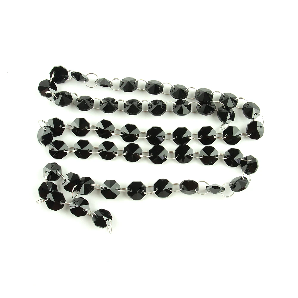 5m/50m Black Color Crystal 14mm Beads With Rings Glass Strands For Wedding Curtain Garlands Chains Home Decoration