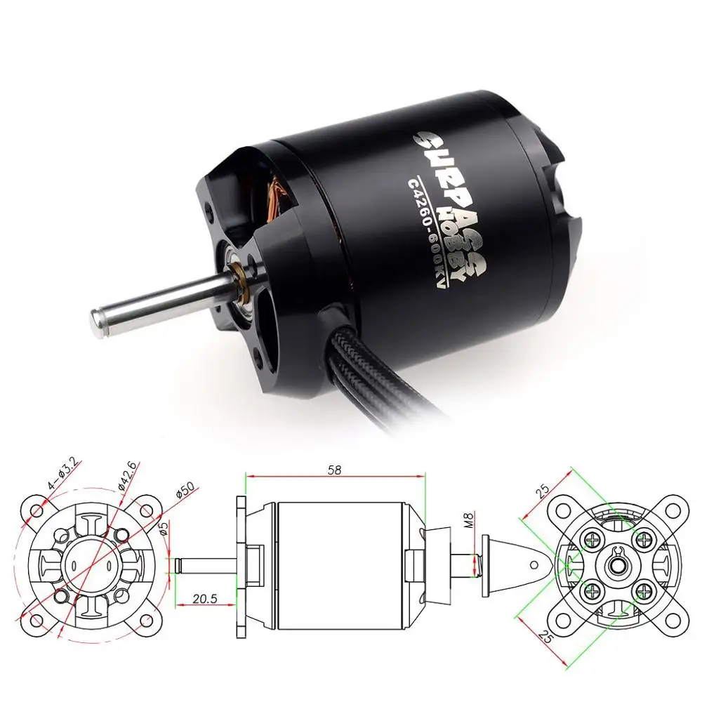 Surpass Hobby C4260 3530 4260 710KV 600KV 500KV Brushless Motor for Airpalne Aircraft Multicopters RC Plane Helicopter RC Parts