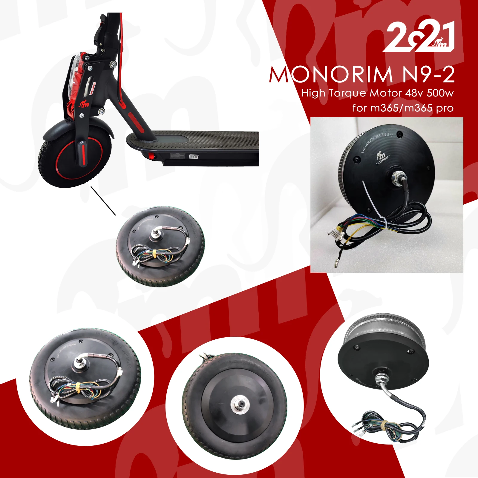 MONORIM 10inch 48V 500W Motor Engine For Xiaomi M365 1s Essential Pro Pro2 Mi3 Electric Scooter Wheel Assembly Spare Parts