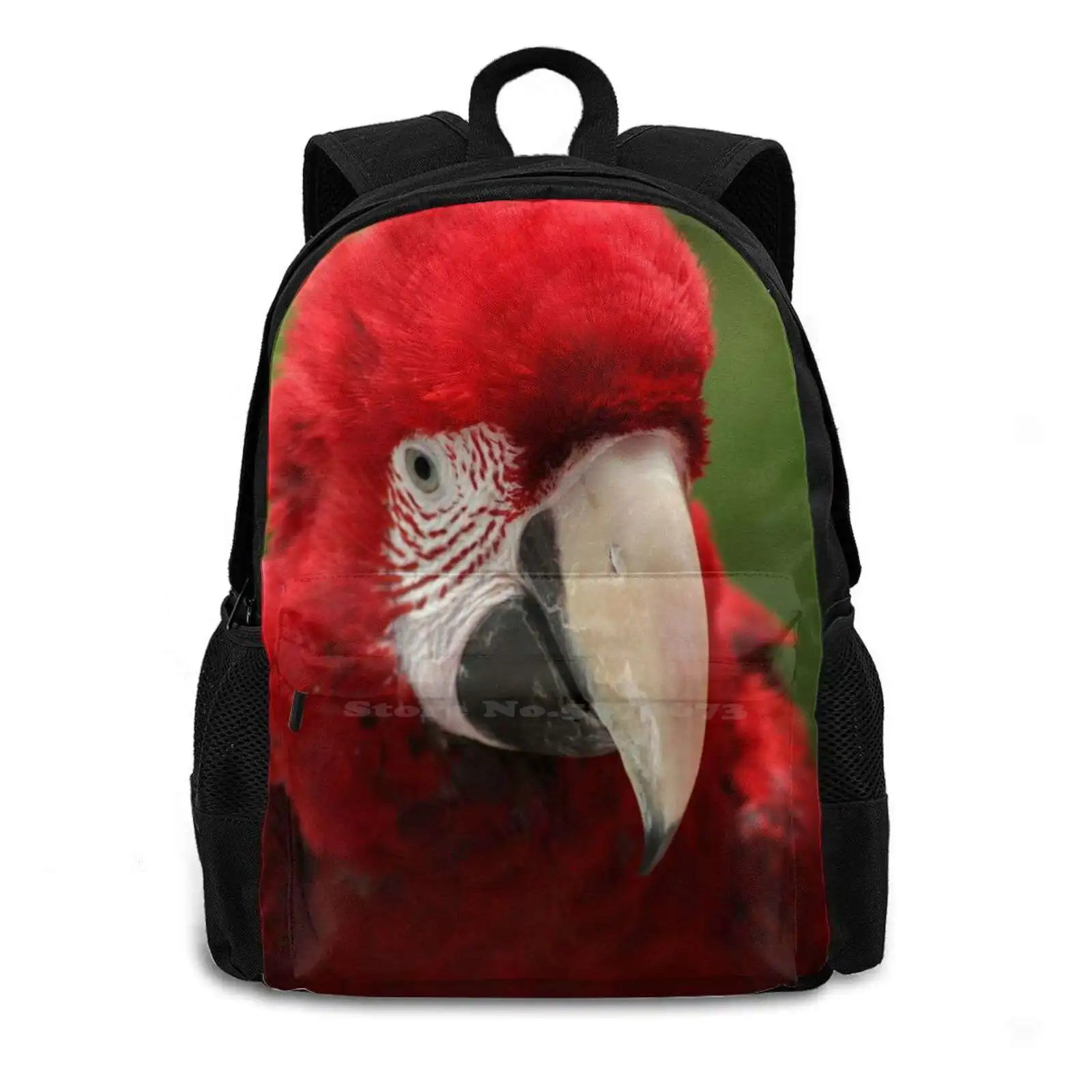 True Macaws Bird-Ara School Bag Big Capacity Backpack Laptop 15 Inch Macaw Bird Eyes Portrait Red Green Photoraphy Wild