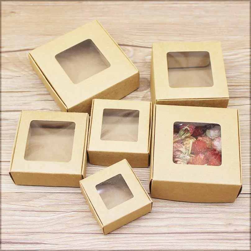 10pcs DIY Handmade gifts box with window Marbling style paper candy boxes cake Package For Wedding home party suppiles