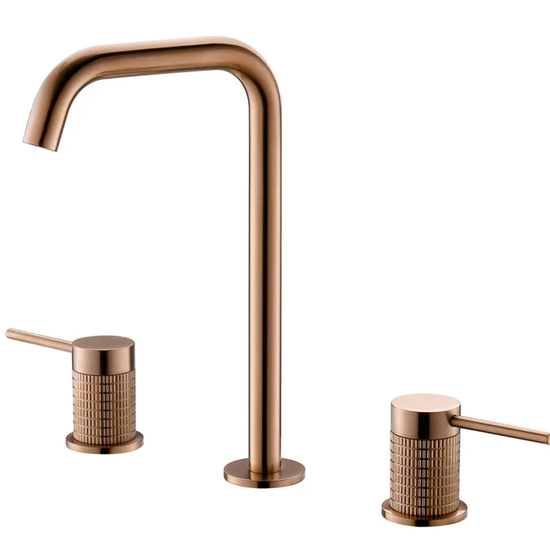 Basin Faucet Brass Rose Gold Bathroom Faucet Widespread Bathroom Sink Faucets 3 Hole Double Handle Hot And Cold Water Tap