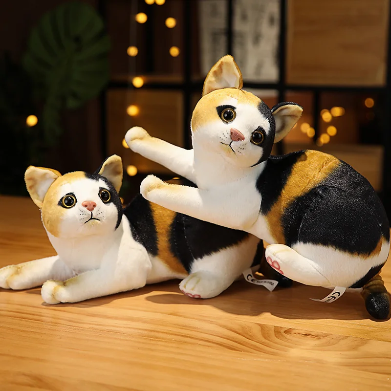 4 Styles Stuffed Lifelike Tricolor Cats Plush Toy Simulation Cute Cat Doll Animal Pet Toys For Children Home Decor Baby Gift