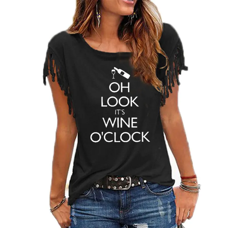 It's Wine O'clock Letter Print T Shirt Women Cotton O Neck Loose Tshirt 2020 Summer Women Tee Shirt Tops